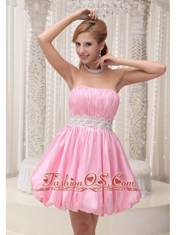 Ruched Bodice Sash With Beading Lovely Homecoming / Cocktail Dress For Formal Evening Pink Taffeta and Mini-length