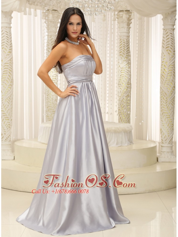 Silver Mother Of The Bride Dress Elegant With Strapless Ruched Bodice For Military Ball
