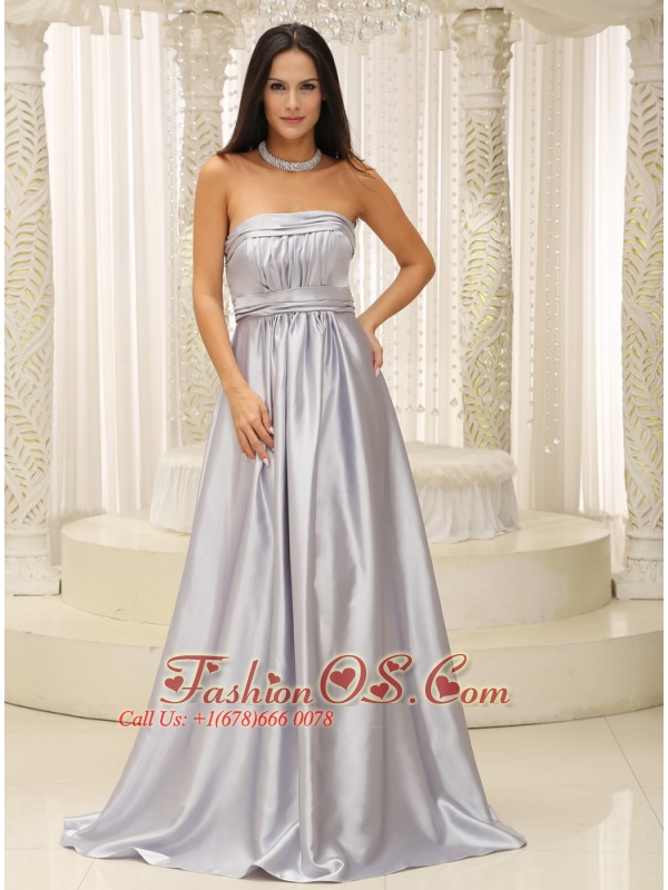 Silver Mother Of The Bride Dress Elegant With Strapless Ruched Bodice For Military Ball