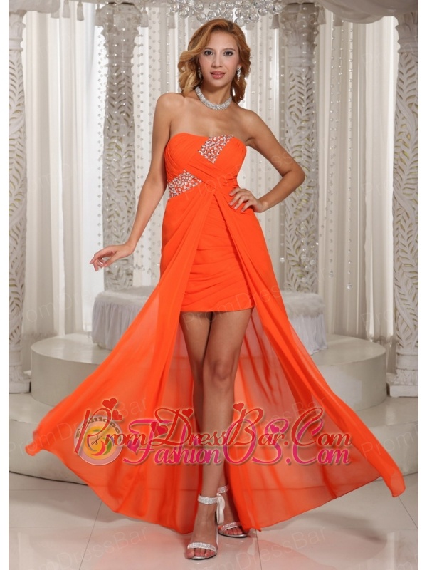 Wholesale High-low Beading Homecoming Dress Orange Red Chiffon Party Style