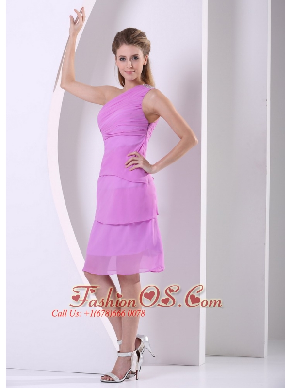 Beaded One Shoulder Chiffon Lavender Knee-length Simple Mother Of The Bride Dress