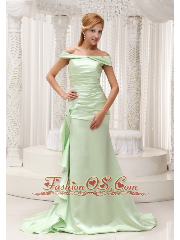 Off The Shoulder Yellow Green Mother Of The Bride Dress For 2013 Taffeta and Brush Train