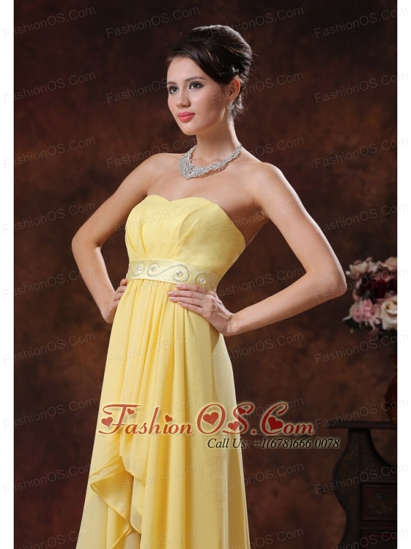 2013 Nogales Arizona New Style Yellow High-low Prom Dress With Belt Decorate