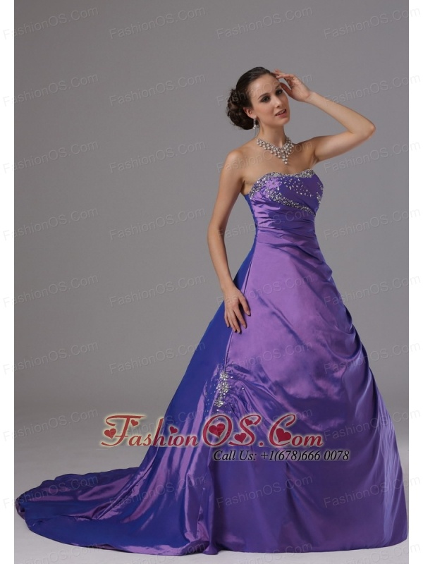 A-line Eggplant Purple and Beaded Decorate Bust For Plus Size Prom Dress In Alaska