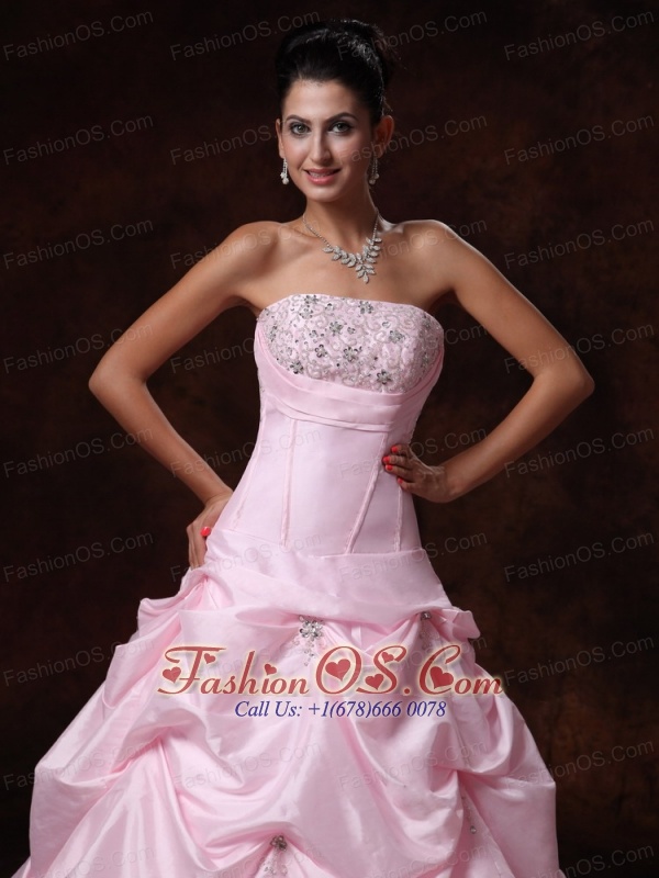 Pick-ups Pink Strapless A-Line Chapel Train Taffeta Customize 2013 New Styles Wedding Dress