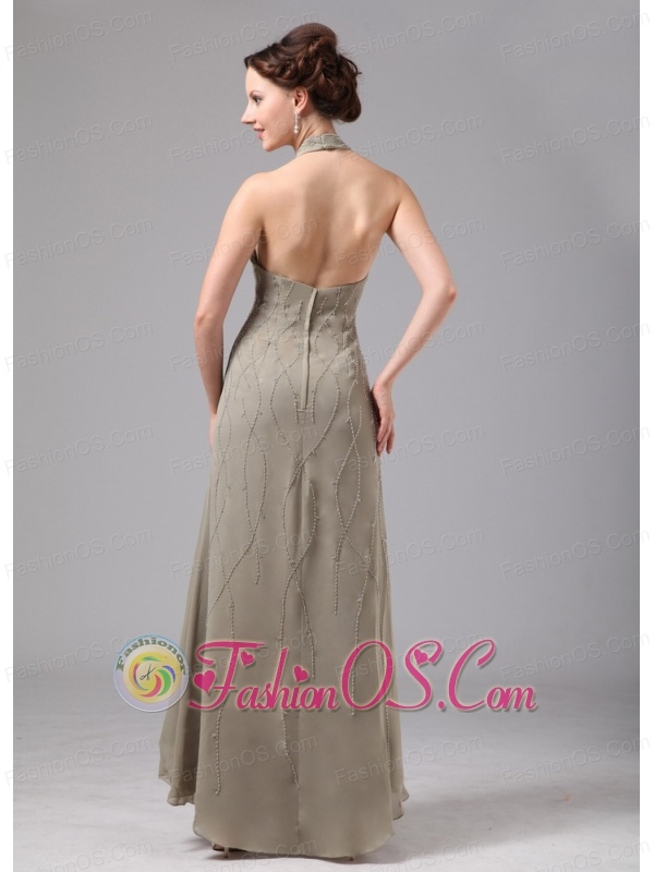 Acworth Georgia Gray Halter Chiffon Appliques Ankle-length Mother Of The Bride Dress For Custom Made