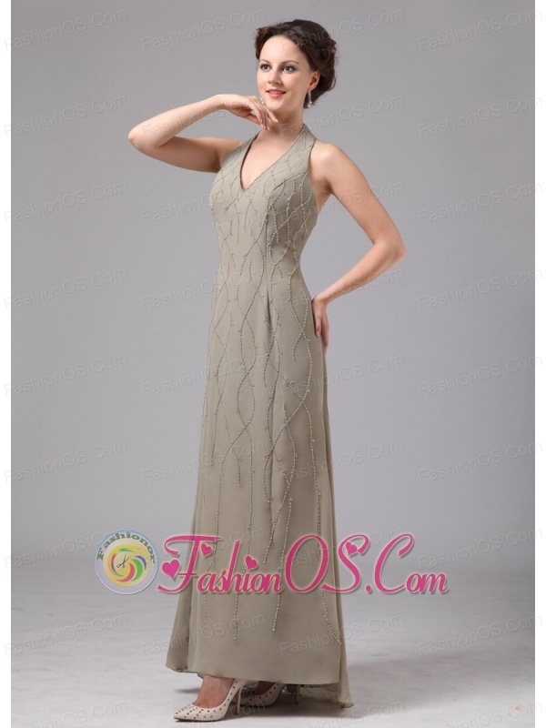 Acworth Georgia Gray Halter Chiffon Appliques Ankle-length Mother Of The Bride Dress For Custom Made