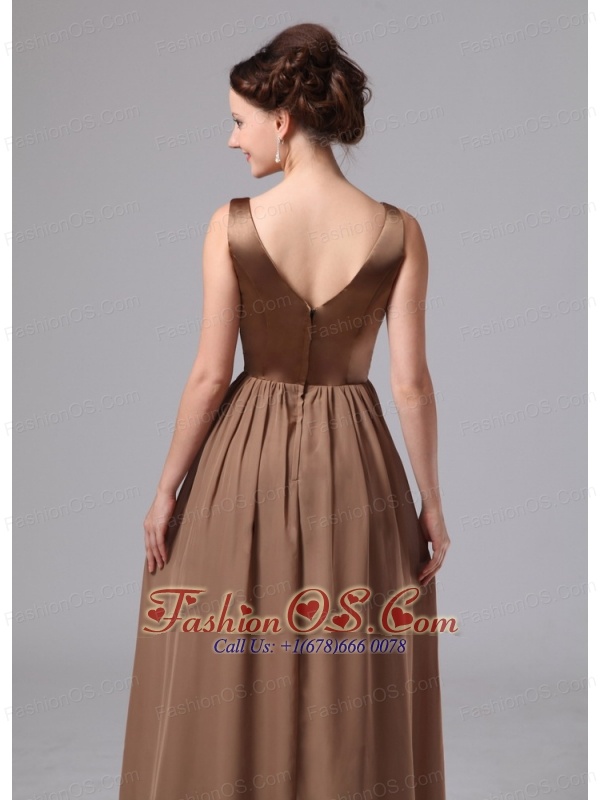 Brown V-neck Mother Of The Bride Dress For Custom Made Satin and Chiffon In Blairsville Georgia