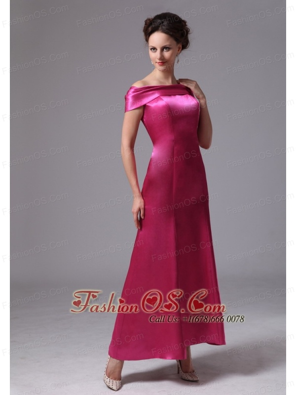 Hot Pink Off The Shoulder Ankle-length Mother Of The Bride Dress For Custom Made In Duluth Georgia