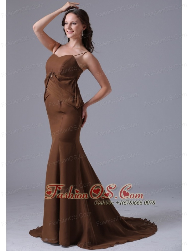 Modest Brown Spagetti Straps Mermaid 2013 Mother Of The Bride Dress With Brush Train In Bethel Connecticut