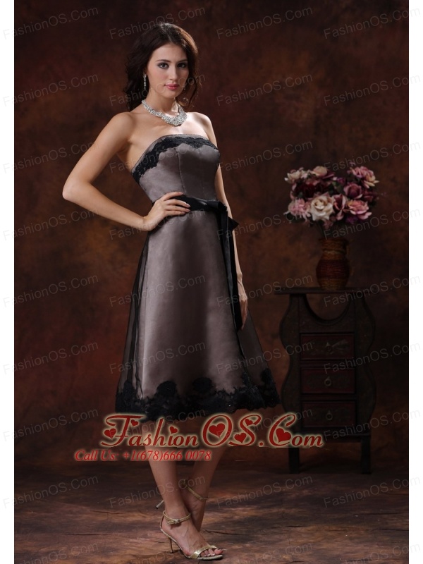 Normal Alabama Black Tea-length Strapless Sash Mother Of The Bride Dress