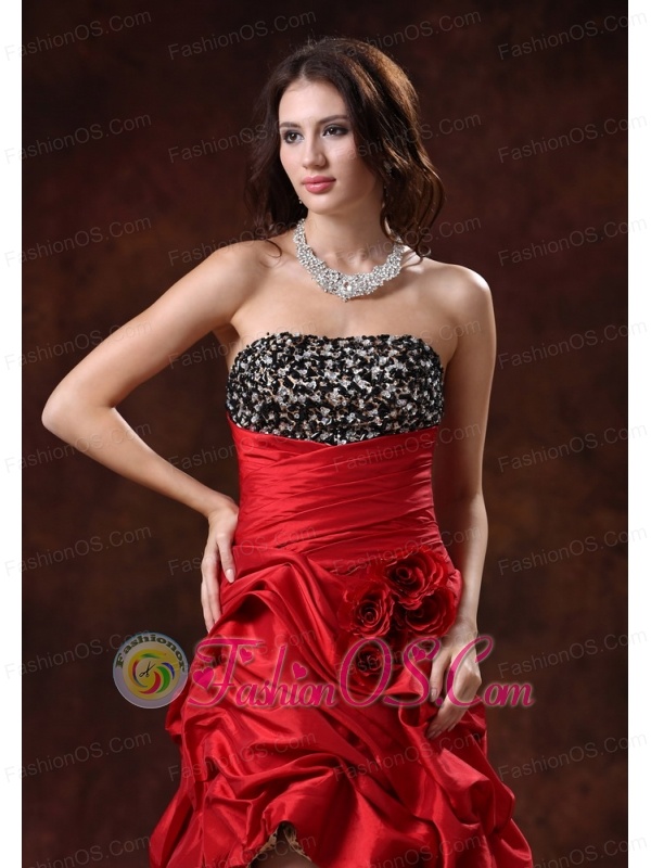 Red Leopard High-low Dama Dresses for Quinceanera Clearances With Beaded and Flowers Decorate Bust In Albertville Alabama