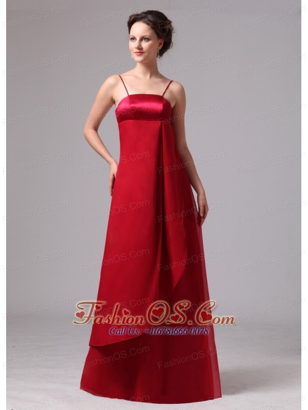 Wine Red Spaghetti Straps Satin and Chiffon Simple Mother Of The Bride Dress In Bainbridge Georg