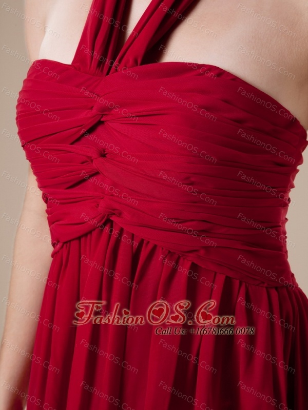 Beautiful Red Bridesmaid Dress With Halter Neckline Ruch Decorate