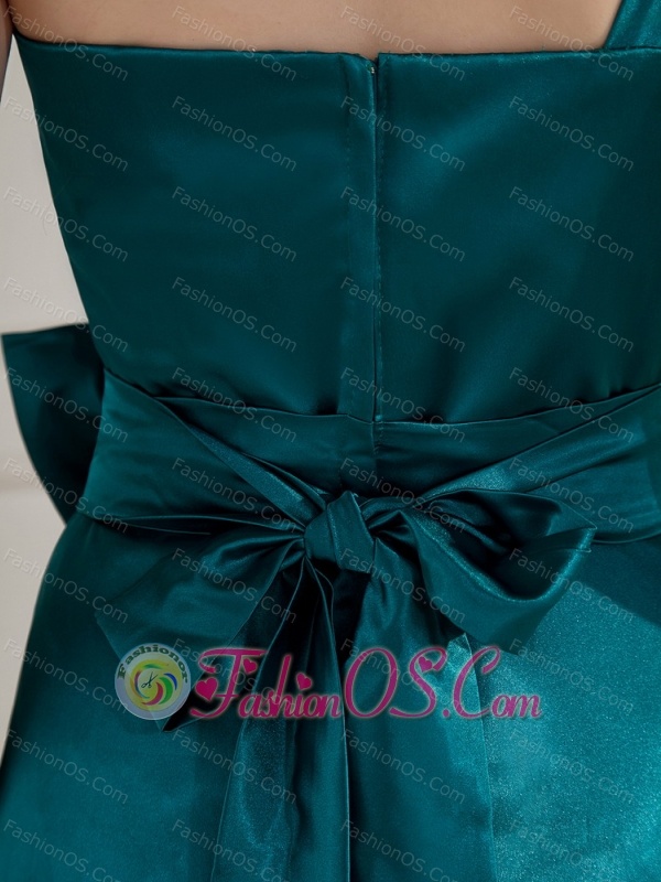 One Shoulder and Bowknot For Bridesmaid Dress   With Turquoise