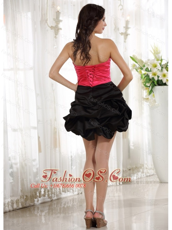 Wholesale Red and Black Ruched Bodice Prom Cocktail Dress With Pick-ups 2013