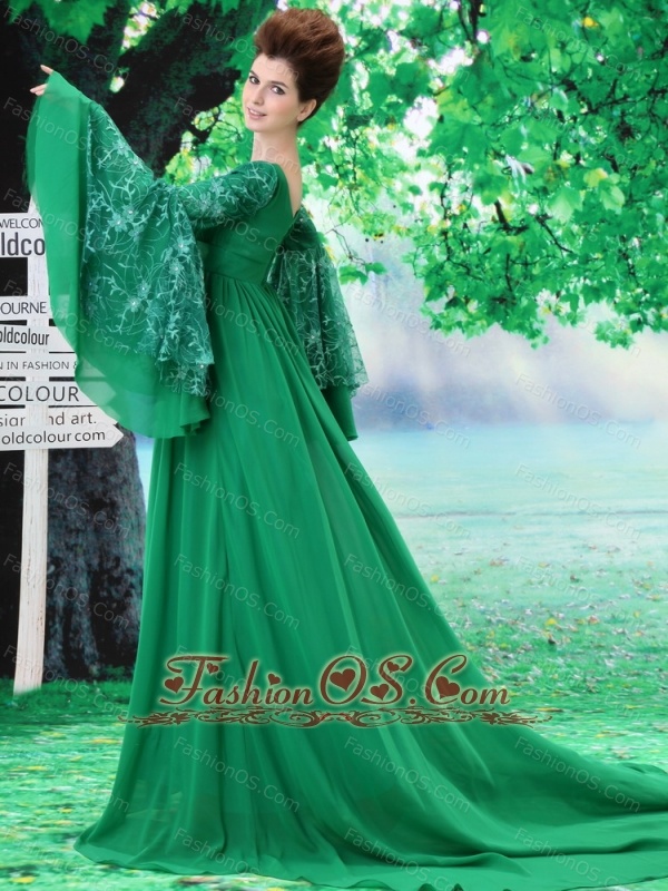 Custom Made For Mother of the Bride Dress With Scoop Long Sleeves Green