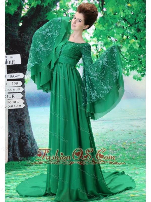 Custom Made For Mother of the Bride Dress With Scoop Long Sleeves Green