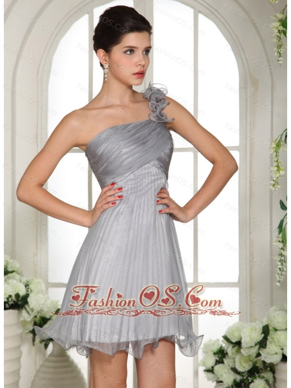 Gray Empire One Shoulder 2013 Dama Dresses for Quinceanera With Ruch Organza
