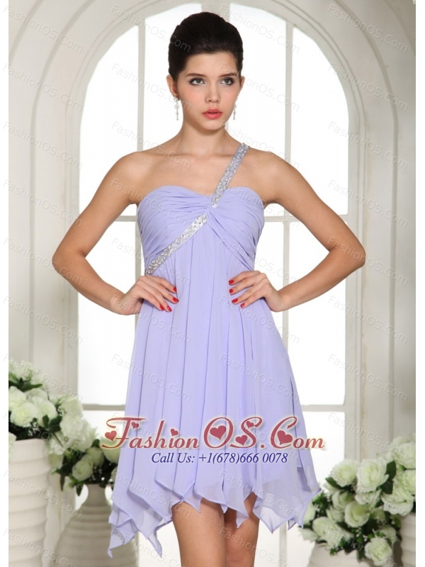 Lilac Beaded Decorate One Shoulder Mini-length Chiffon 2013 Homecoming / Cocktail Dress