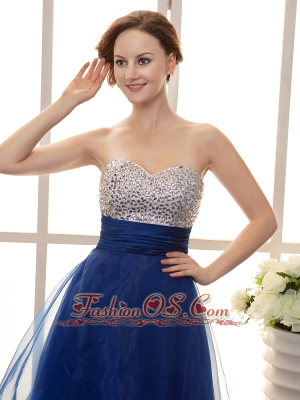 Royal Blue Beaded Decorate Bodice A-line Mini-length Cocktail Prom Gowns 2013 Custom Made