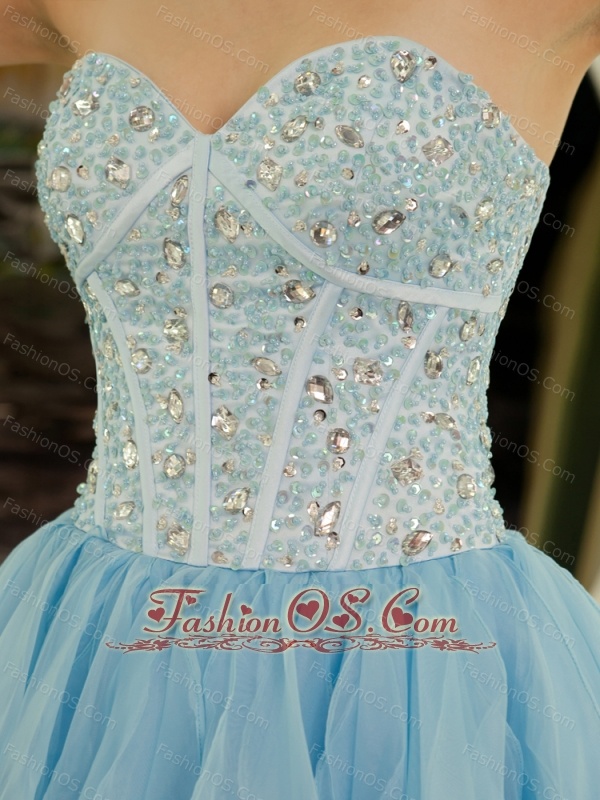 Sweetheart Organza Beaded Decorate Bodice Mini-length A-line Light Blue Cocktail Prom Gowns