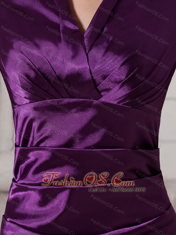 V-neck Column Mother of the Bride Dress Mini-length Taffeta Short Sleeves For 2013 Custom Made