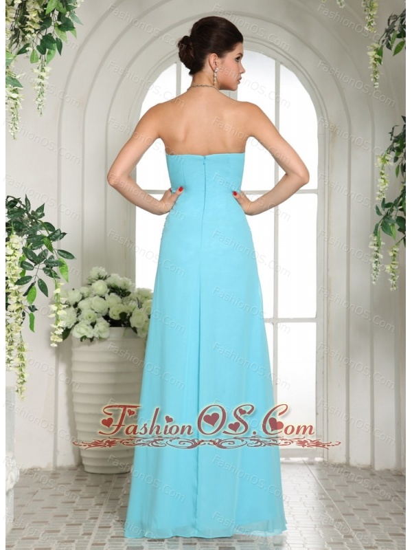 Aqua Blue High Slit Sweetheart Beaded Ruch 2013 Prom Dress For Formal Evening