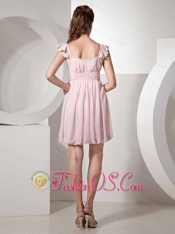 Baby Pink Square Chiffon Mini-length Prom Dress For Club