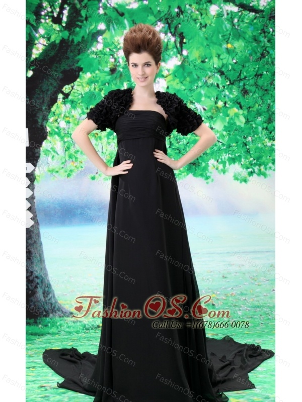 Custom Made Prom Dress With Strapless Court Train Ruch and Chiffon