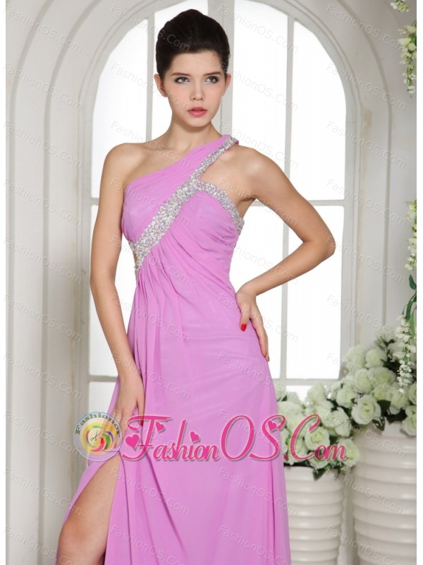Custom Made Slit Lavender One Shoulder 2013 Prom Celebrity Dress With Ruch and Beading