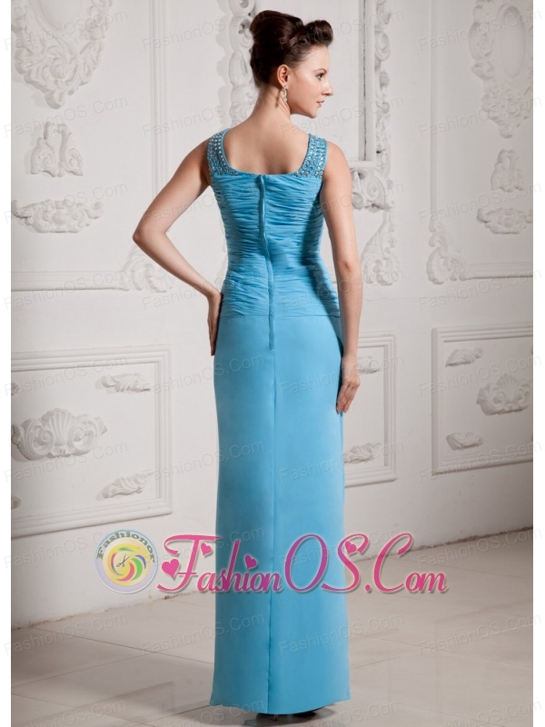 2013 Baby Blue Square Ruch and Beading Prom Celebrity Dress