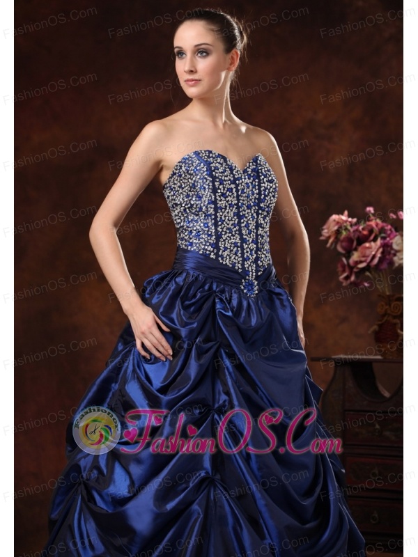 Beaded Decorate Bodice Pick-ups A-line Floor-length Navy Blue Quinceanera Dress For 2013