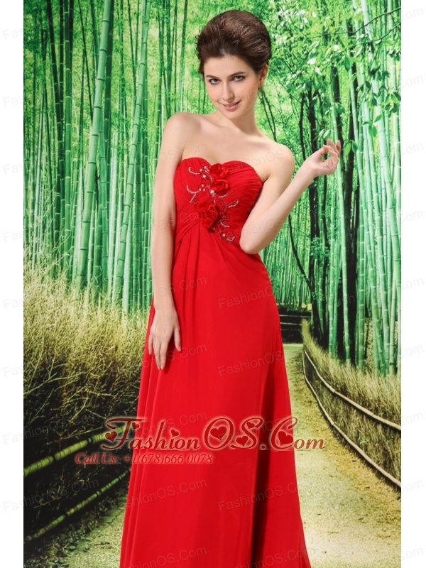 Red Stylish Elegant Prom Dress Hand Made Flower and Ruch