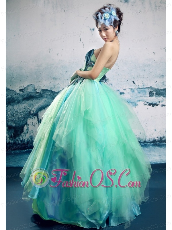 Turquoise Organza Hand Made Flowers Strapless A-line 2013 New Styles Customize Quinceanera Gowns