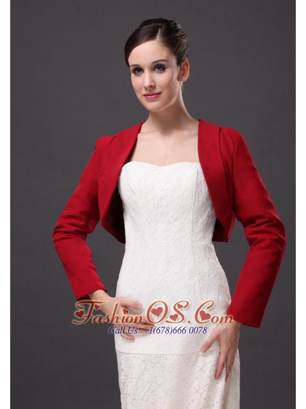 Red Satin Long Sleeves Jacket For Wedding Party