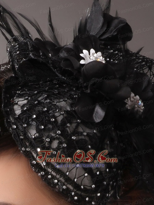 Black Lace and Feather Headpices With Imitation Beading Decorate For Party