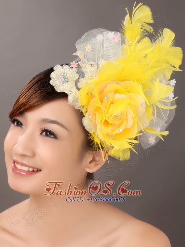Feather Appliques Yellow Special Occasion Fascinators