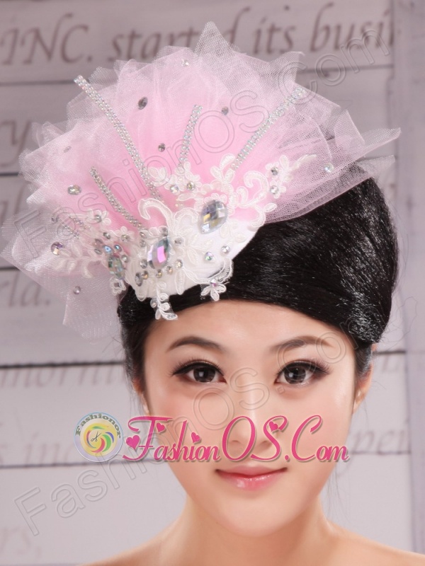 Fully Handmade Beaded and Appliques Decorate Baby Pink Headpieces