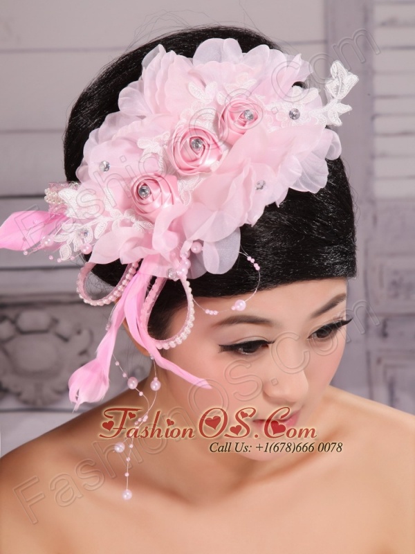 Fully Handmade Beaded and Flowers Decorate For Party Rose Pink Headpieces