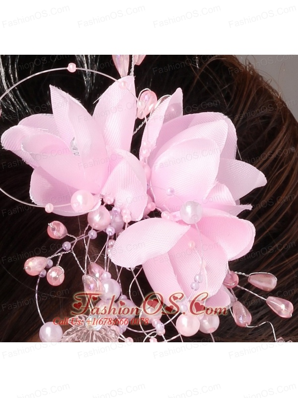 Pink Organza Imitation Pearls Special Occasion Fascinators