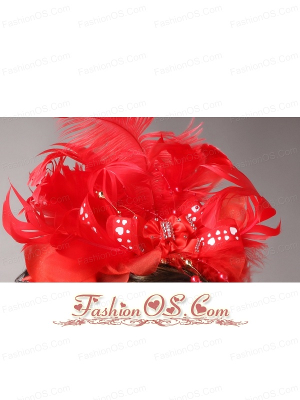 Red Chiffon Feather Big Flower With Beading For Bridal New Arrival