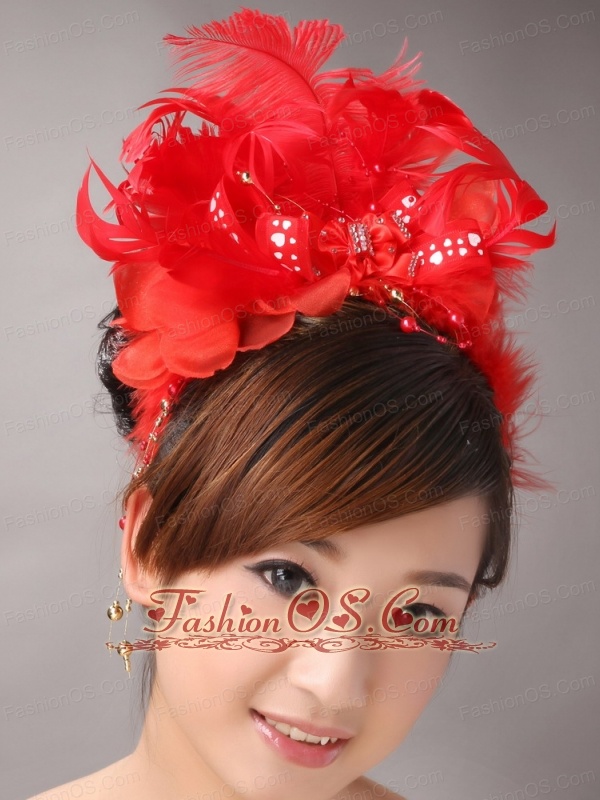 Red Chiffon Feather Big Flower With Beading For Bridal New Arrival