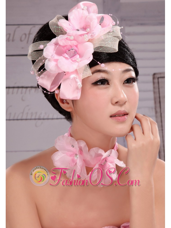 Beautiful Pink Taffeta and Tulle Pearl Headpiece For Party