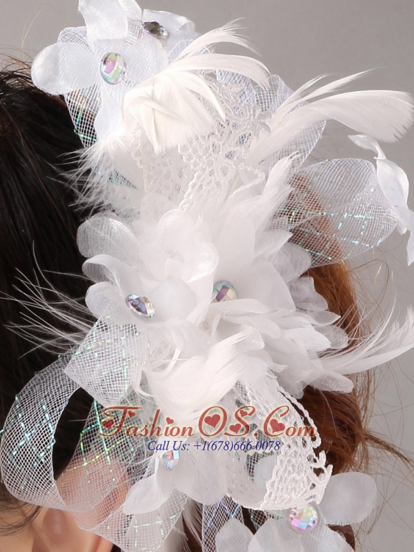 White Hand Made Flowers Feather Wedding Fascinators