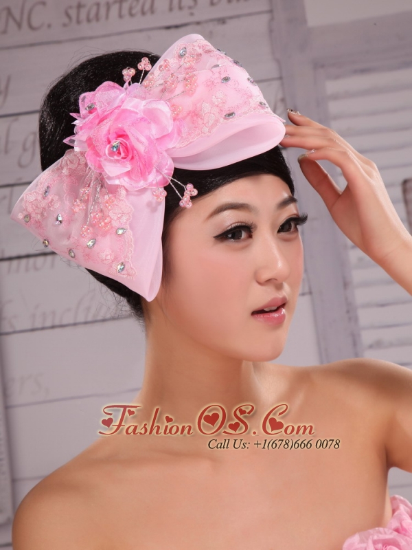 Baby Pink Lace and Rhinestones Decorate Elegant Headpieces For Party