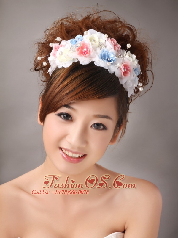 Muti-color Headpiece With Hand Made Flowers and Pearl