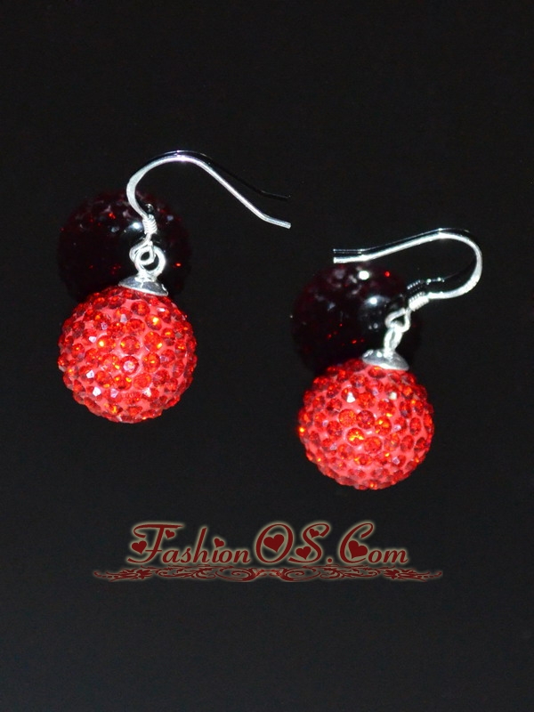 Red Round Sweet Rhinestone Earrings