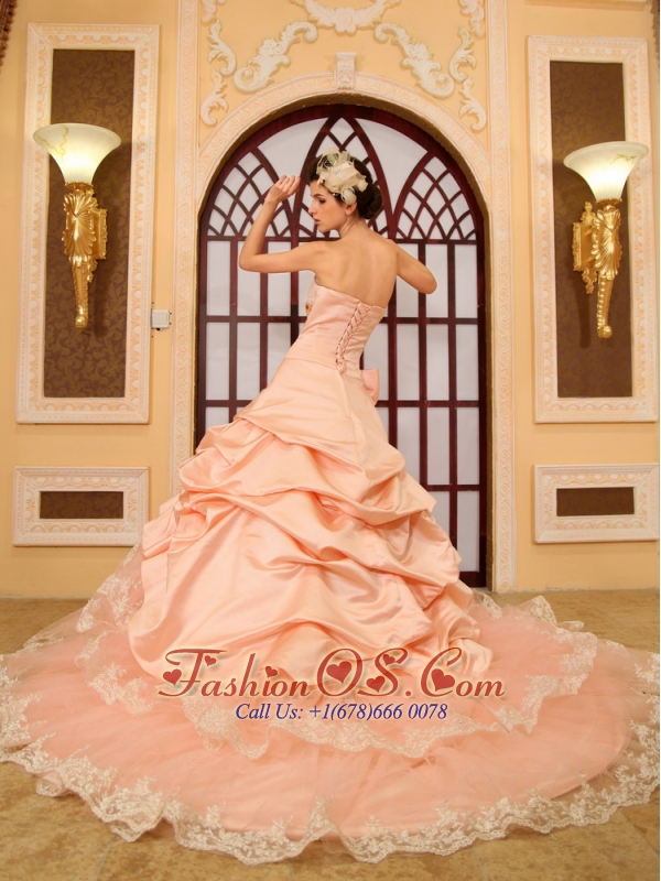Lace Beading A-Line / Princess Sweetheart Organza Cathedral Train Wedding Dress