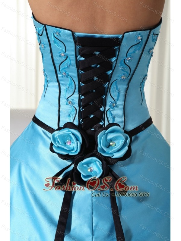 Aqua Ball Gown Strapless Floor-length Organza Beading Quinceanera Dress